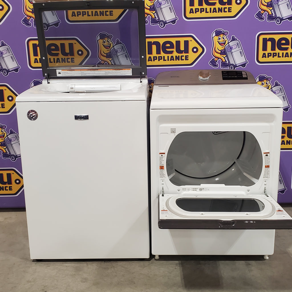 Maytag 5.2 cu. ft. High Efficiency Agitator Extra Large Top-Load Washer MVW7230HW - Certified Refurbished and Maytag 7.4 Cu. Ft. Top Load Electric Dryer with Extra Power and Advanced Moisture Sensing 16105 - MED6205RW - Scratch & Dent (Minor)