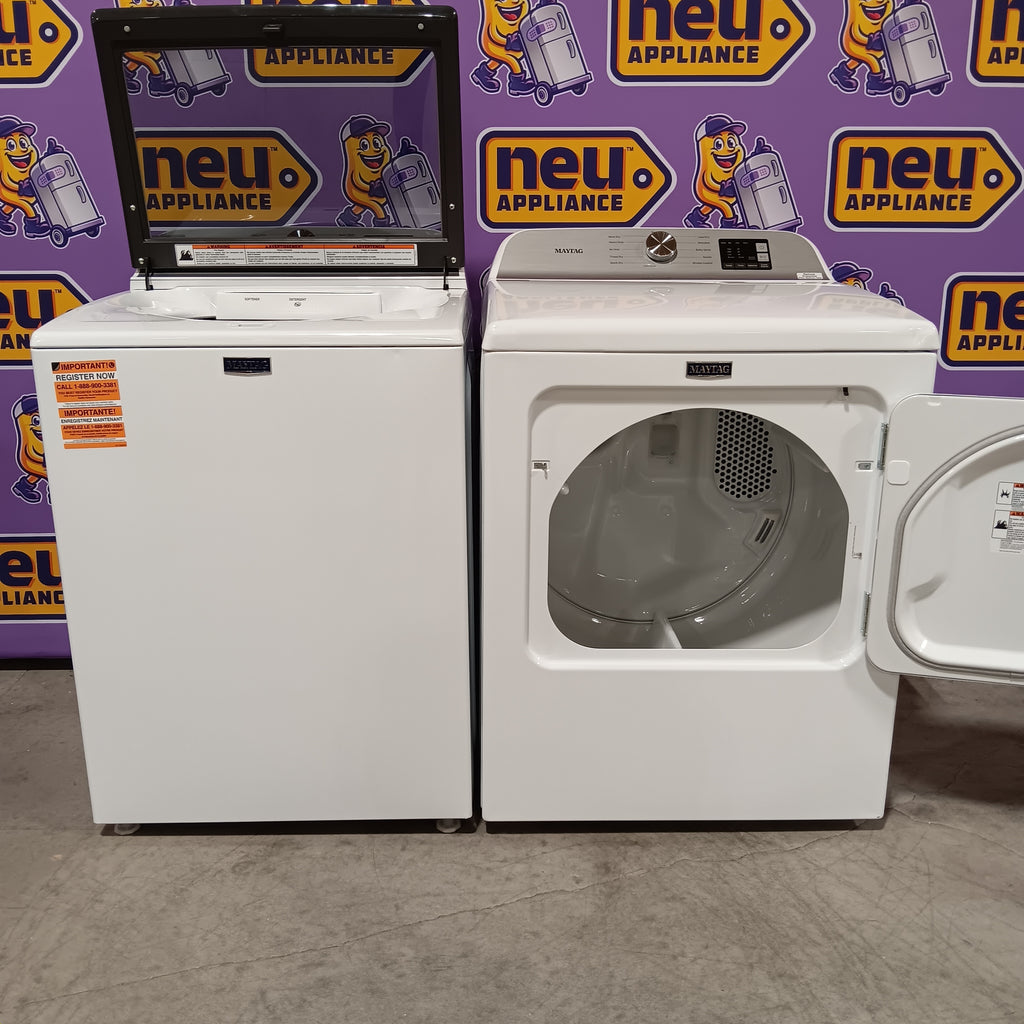 Pictures of Maytag Top Load 4.8 cu ft Washer with Deep Fill and Slow-Close Glass Lid MVW6200KW - Scratch & Dent (Minor) and Maytag 7.0 cu ft Electric Dryer with Moisture Sensing and Quick Dry Cycle 16170 - MED6200KW - Scratch & Dent (Minor) - Neu Appliance Outlet - Discount Appliance Outlet in Austin, Tx