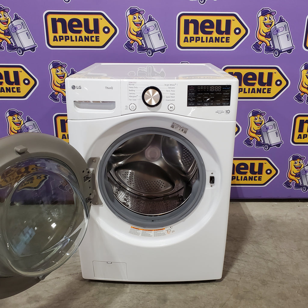 Pictures of LG 4.5 cu. ft. Front Load Washer with Steam and Built-In Intelligence in White WM4000HWA - Scratch & Dent (Minor) and LG 7.4 cu. ft. Front Load Electric Dryer with TurboSteam and Sensor Dry Technology in White 16237 - DLEX4000W - Scratch & Dent (Moderate) - Neu Appliance Outlet - Discount Appliance Outlet in Austin, Tx
