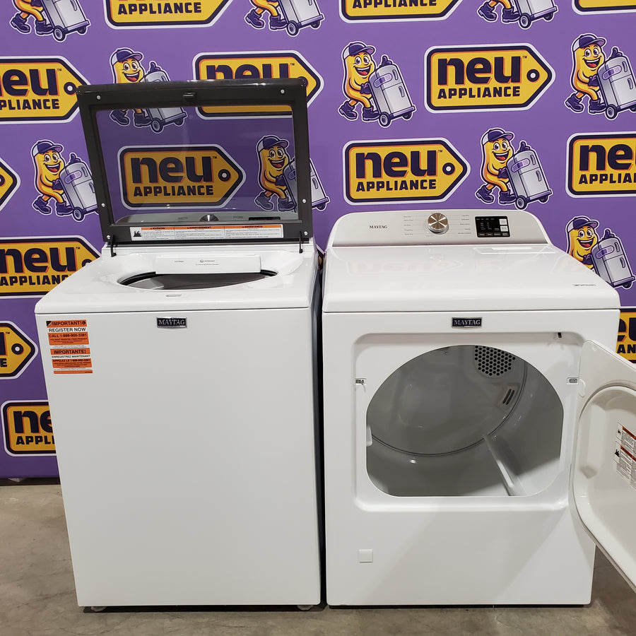 Maytag Top Load 4.8 cu ft Washer with Deep Fill and Slow-Close Glass Lid MVW6200KW - Scratch & Dent (Moderate) and Maytag 7.0 cu. ft Top Load Gas Dryer with Moisture Sensing 16222 - MGD6200KW - Scratch and Dent (Major)