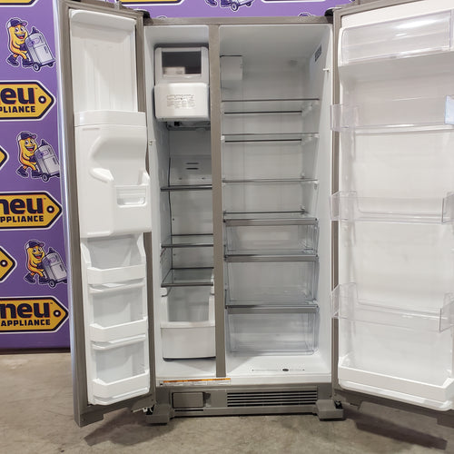 Whirlpool 33 Inch Wide Side by Side 21 Cu. Ft. Refrigerator with Can Caddy and Frameless Glass Shelves in Fingerprint Resistant Stainless Steel 3SD476 - WRS321SDHZ - Scratch and Dent (Minor)