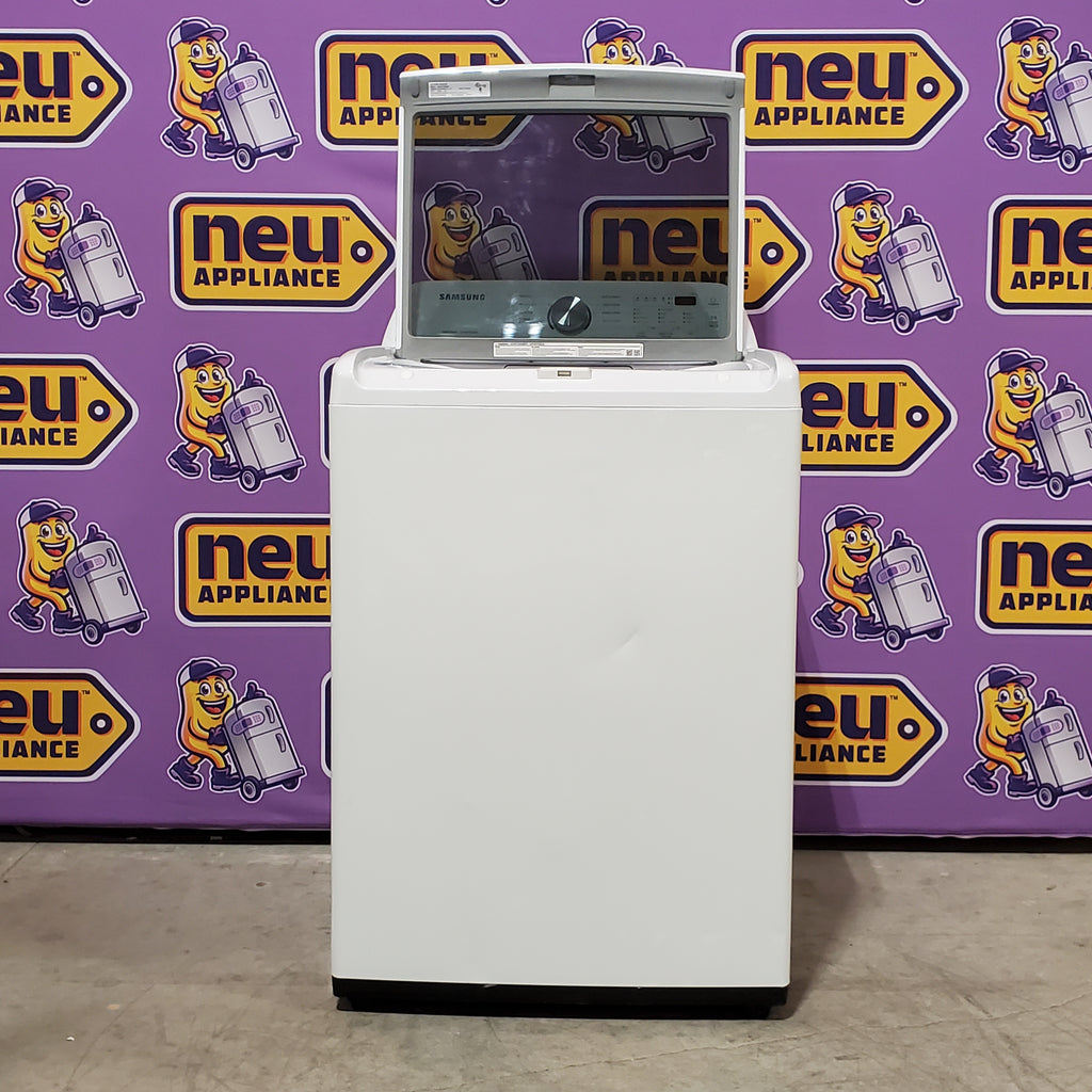 Pictures of Samsung 4.5 cu. ft. Top Load Washer with Vibration Reduction Technology+ in White WA45T3200AW - Certified Refurbished and Samsung 7.2 cu. ft. Electric Dryer with Sensor Dry in White 16086 - DVE45T3200W - Certified Refurbished - Neu Appliance Outlet - Discount Appliance Outlet in Austin, Tx