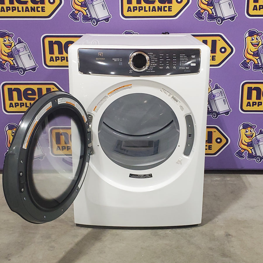Electrolux 4.5 Cu.Ft. Stackable Front Load Washer with Steam and SmartBoost Wash System ELFW7637AW  - Open Box and Electrolux 8.0 Cu. Ft. Front Load Perfect Steam™ Gas Dryer with LuxCare® Dry and Instant Refresh ELFG7626BW - Scratch & Dent (Minor)