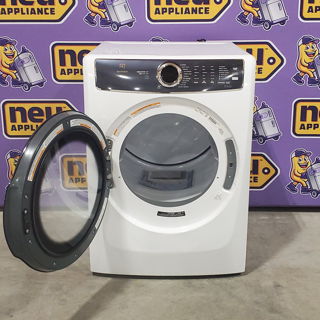 Electrolux 4.5 Cu.Ft. Stackable Front Load Washer with Steam and SmartBoost Wash System ELFW7637AW  - Open Box and Electrolux 8.0 Cu. Ft. Front Load Perfect Steam™ Gas Dryer with LuxCare® Dry and Instant Refresh 16270 - ELFG7626BW - Scratch & Dent (Minor)