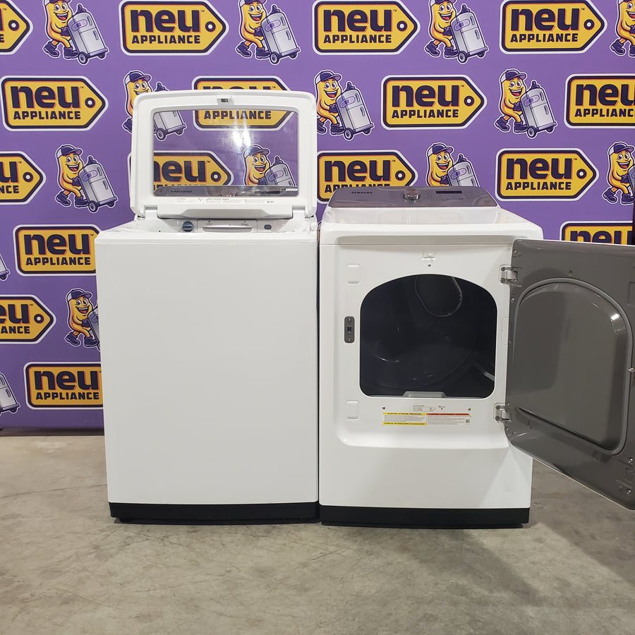 Samsung White Top Load 5.0 Cu. Ft. Washer with Active Water Jet WA50R5200AW - Certified Refurbished and Samsung White Electric 7.4 Cu. Ft. Dryer with Sensor Dry 16036 - DVE50R5200W - Certified Refurbished