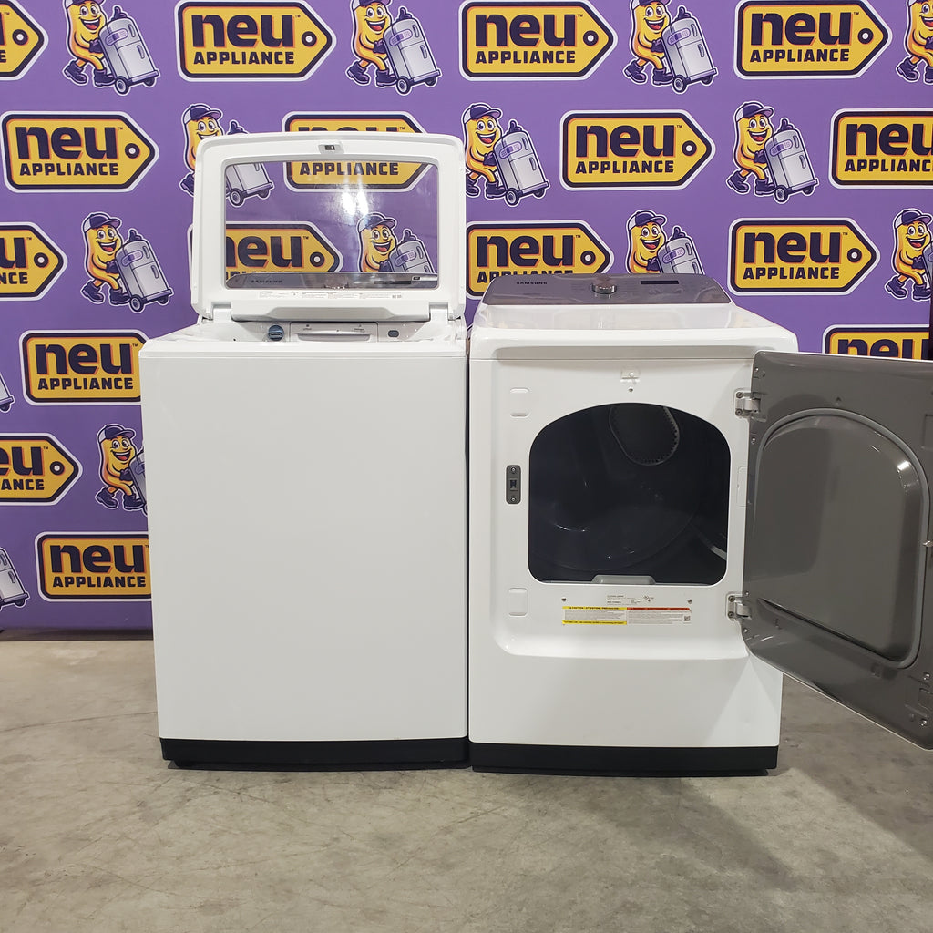 Samsung White Top Load 5.0 Cu. Ft. Washer with Active Water Jet WA50R5200AW - Certified Refurbished and Samsung White Electric 7.4 Cu. Ft. Dryer with Sensor Dry 16036 - DVE50R5200W - Certified Refurbished