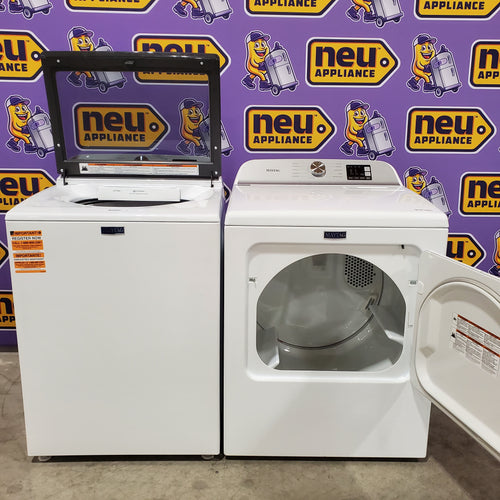 Pictures of Maytag Top Load 4.8 cu ft Washer with Deep Fill and Slow-Close Glass Lid MVW6200KW - Scratch & Dent (Minor) and Maytag 7.0 cu ft Electric Dryer with Moisture Sensing and Quick Dry Cycle 16165 - MED6200KW - Scratch & Dent (Minor) - Neu Appliance Outlet - Discount Appliance Outlet in Austin, Tx
