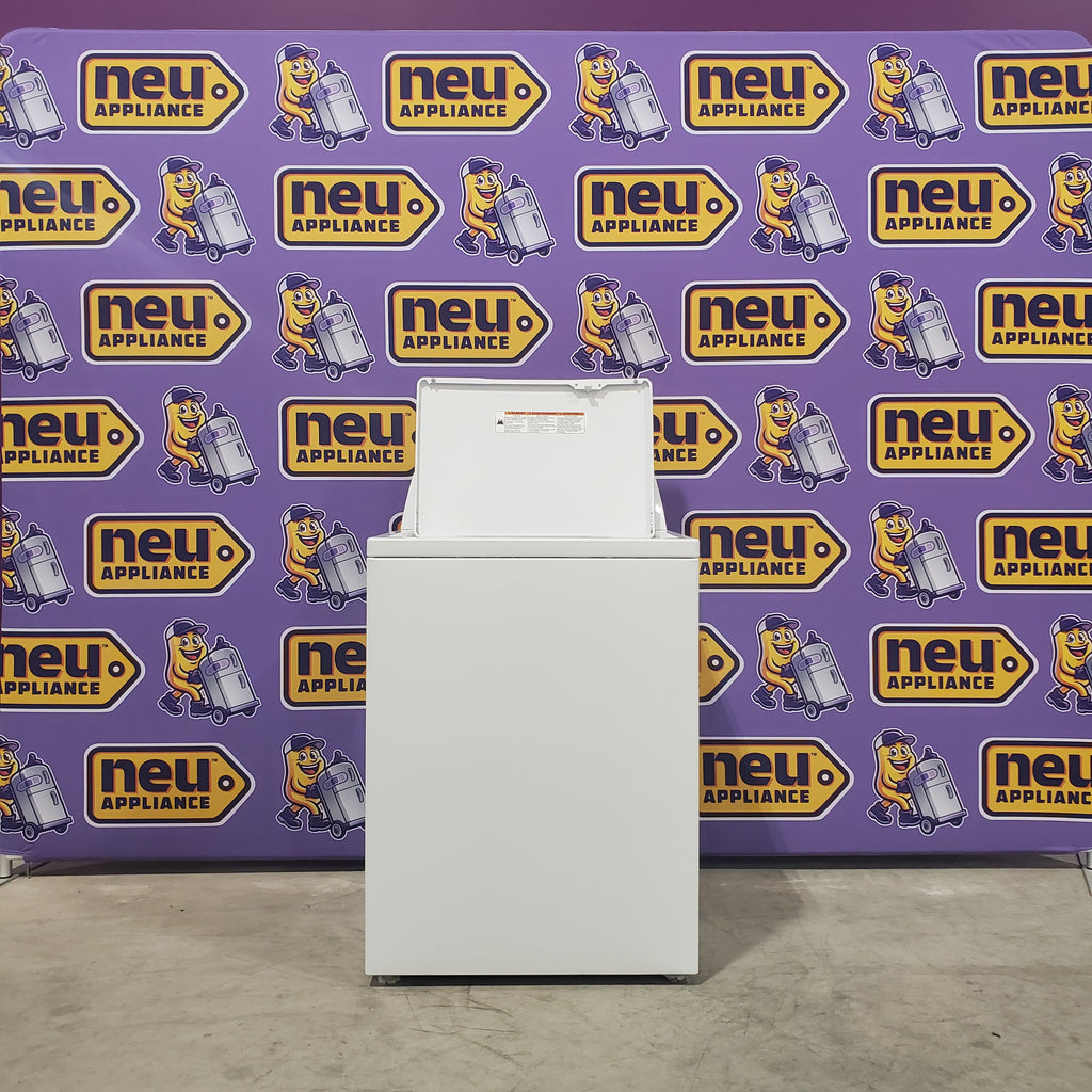 Pictures of Amana White Top Load 3.8 Cu. Ft. Washer with High Efficiency Agitator NTW4519JW and Amana White Electric 6.5 Cu. Ft. Dryer with Wrinkle Prevent Option NED4655EW - Scratch and Dent (Minor) - Neu Appliance Outlet - Discount Appliance Outlet in Austin, Tx