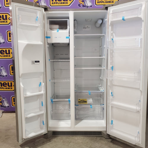 Frigidaire 25.6 cu. ft. ENERGY STAR Side by Side Refrigerator with Exterior Water and Ice Dispenser in Stainless Steel 4SD459 - FRSS2623AS - Scratch & Dent (Moderate)