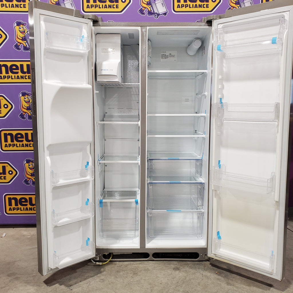 Pictures of Frigidaire 22 Cu. Ft. Counter-Depth Side-by-Side Refrigerator in Stainless Steel 3SD815 - FRSC2333AS - Scratch & Dent (Moderate) - Neu Appliance Outlet - Discount Appliance Outlet in Austin, Tx