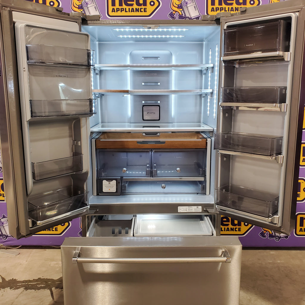 Pictures of KitchenAid 23.8 cu. ft. Counter-Depth French Door Platinum Interior Refrigerator with PrintShield™ Finish 31133SD123 - KRFC704FPS - Scratch and Dent (Moderate) - Neu Appliance Outlet - Discount Appliance Outlet in Austin, Tx