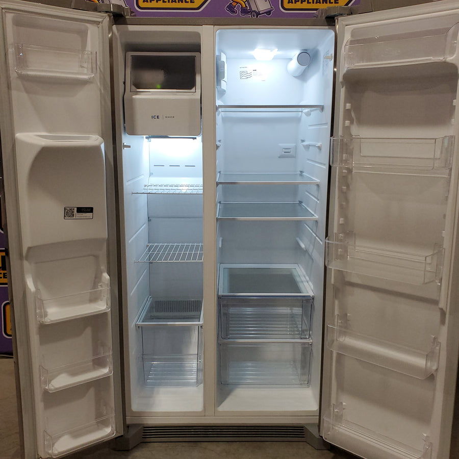 Frigidaire 25.6-cu ft ENERGY STAR Side-by-Side Refrigerator with Ice Maker in Fingerprint Resistant Stainless Steel 22231SD323 - FRSS26L3AF - Scratch & Dent (Moderate)