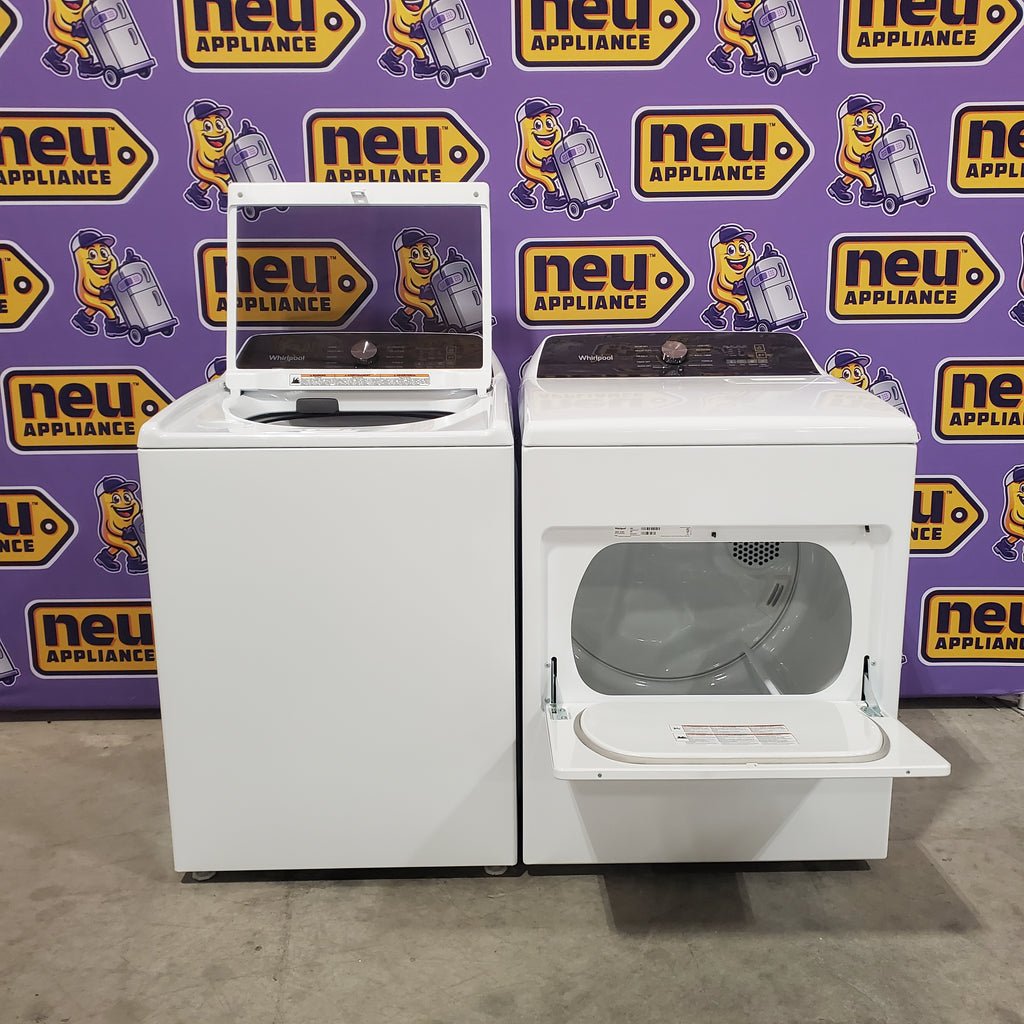 Whirlpool Top Load 4.7 Cu. Ft. Washer in White with 2-in-1 Removable Agitator WTW5057LW - Scratch & Dent - Minor and Whirlpool 7.0 cu. ft. Electric Dryer with Hamper Door 16107 - WED5010LW - Open Box