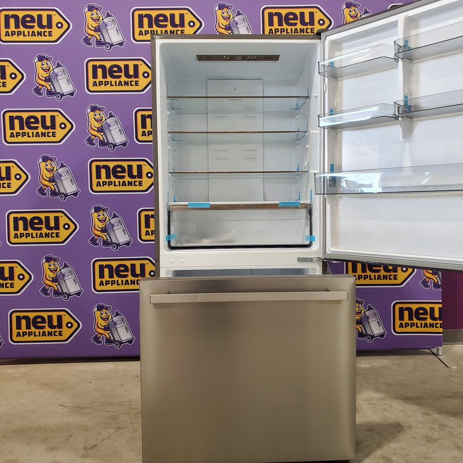 Hisense Counter Depth Fingerprint Stainless Steel Bottom Freezer 17.2 Cu. Ft. Refrigerator with LED Lighting and Super Cool and Super Freeze HRB171N6ASE - Scratch and Dent (Minor)