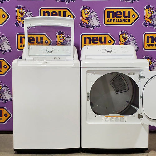 Pictures of LG White Top Load 4.1 Cu. Ft. Washer with TurboDrum Technology WT6105CW - Open Box and LG 7.3 Cu. Ft. Electric Rear Control Ultra Large Capacity Dryer in White with Sensor Dry DLE6100W - Open Box - Neu Appliance Outlet - Discount Appliance Outlet in Austin, Tx