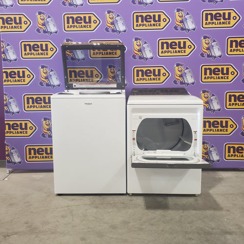 Whirlpool 5.2 - 5.3 cu. ft. Top Load Washer with 2 in 1 Removable Agitator and Load & Go™ Dispenser WTW8127LW - Scratch & Dent (Minor) and Whirlpool 7.4 cu. ft. Electric Dryer with AccuDry Sensor and Wrinkle Shield WED5100HW - Certified Refurbished