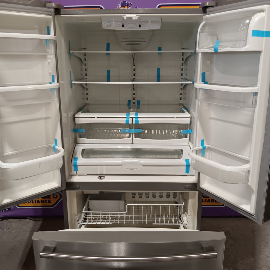 Maytag 25.2-cu ft French Door Refrigerator with Ice Maker in Fingerprint Resistant Stainless Steel MFF2558FEZ - Scratch & Dent (Moderate)
