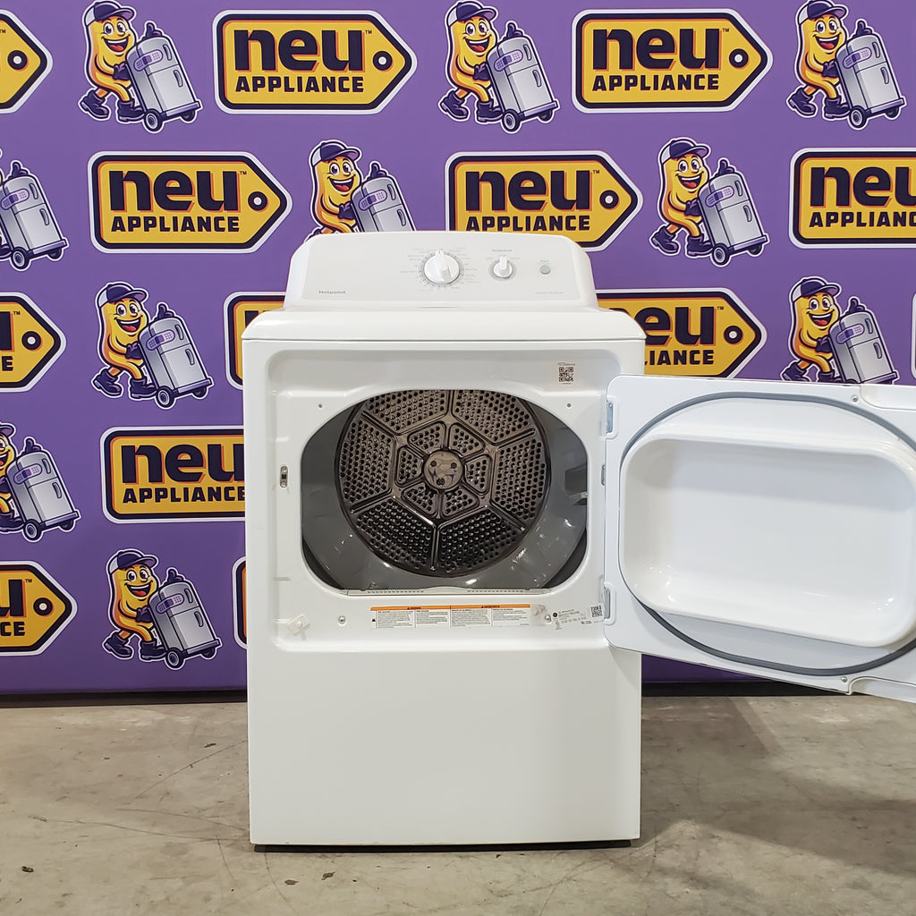 Pictures of Hotpoint White Electric Aluminized Alloy Drum 6.2 Cu. Ft. Dryer with Upfront Lint Filter and Reverse-A-Door HTX21EASKWW - Certified Refurbished - Neu Appliance Outlet - Discount Appliance Outlet in Austin, Tx