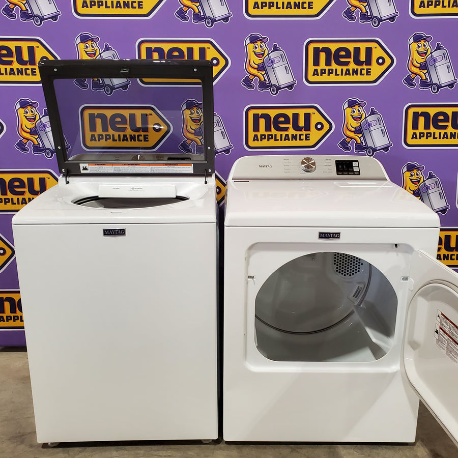 Maytag Top Load 4.8 cu ft Washer with Deep Fill and Slow-Close Glass Lid MVW6200KW - Scratch & Dent (Minor) and Maytag 7.0 cu. ft Top Load Gas Dryer with Moisture Sensing 16223 - MGD6200KW - Scratch and Dent (Moderate)