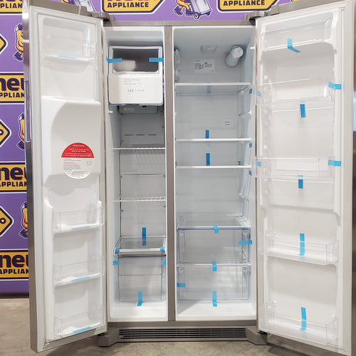 Frigidaire 25.6 cu. ft. ENERGY STAR Side by Side Refrigerator with Exterior Water and Ice Dispenser in Stainless Steel FRSS2623AS - Scratch & Dent (Minor)
