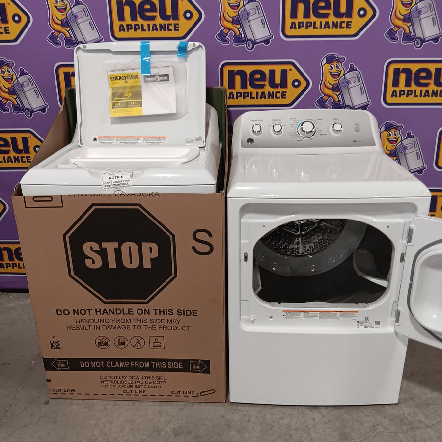 GE White Top Load 4.0 Cu. Ft. Capacity Washer with Stainless Steel Wash Basket GTW325ASWWW - New in Box and  GE ENERGY STAR 7.4 cu. ft. Capacity Aluminized Alloy Drum Electric Dryer with Sensor Dry  16281 - GTD65EBSJWS - Certified Refurbished