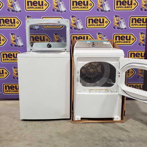 GE Profile 5.0 cu. ft. High-Efficiency Smart Top Load Washer in White with Microban Technology PTW600BSRWS - Scratch & Dent (Minor) and GE Profile 7.4 cu. ft. Capacity Electric Dryer with Sanitize Cycle and Sensor Dry 16052 - PTD60EBSRWS - New in Box