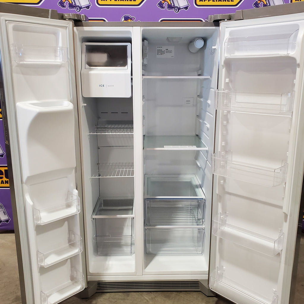 Pictures of Frigidaire 25.6 cu. ft. ENERGY STAR Side by Side Refrigerator with Exterior Water and Ice Dispenser in Stainless Steel 20232SD617 - FRSS2623AS - Scratch & Dent (Moderate) - Neu Appliance Outlet - Discount Appliance Outlet in Austin, Tx
