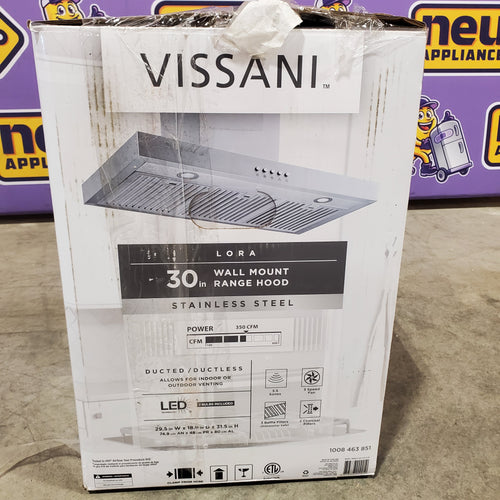 Vissani Lora 350 CFM Convertible T-Shape Wall Mount Range Hood in Stainless Steel with Charcoal Filters and LED Lighting 25132SD377 - 1008 463 851 - Open Box
