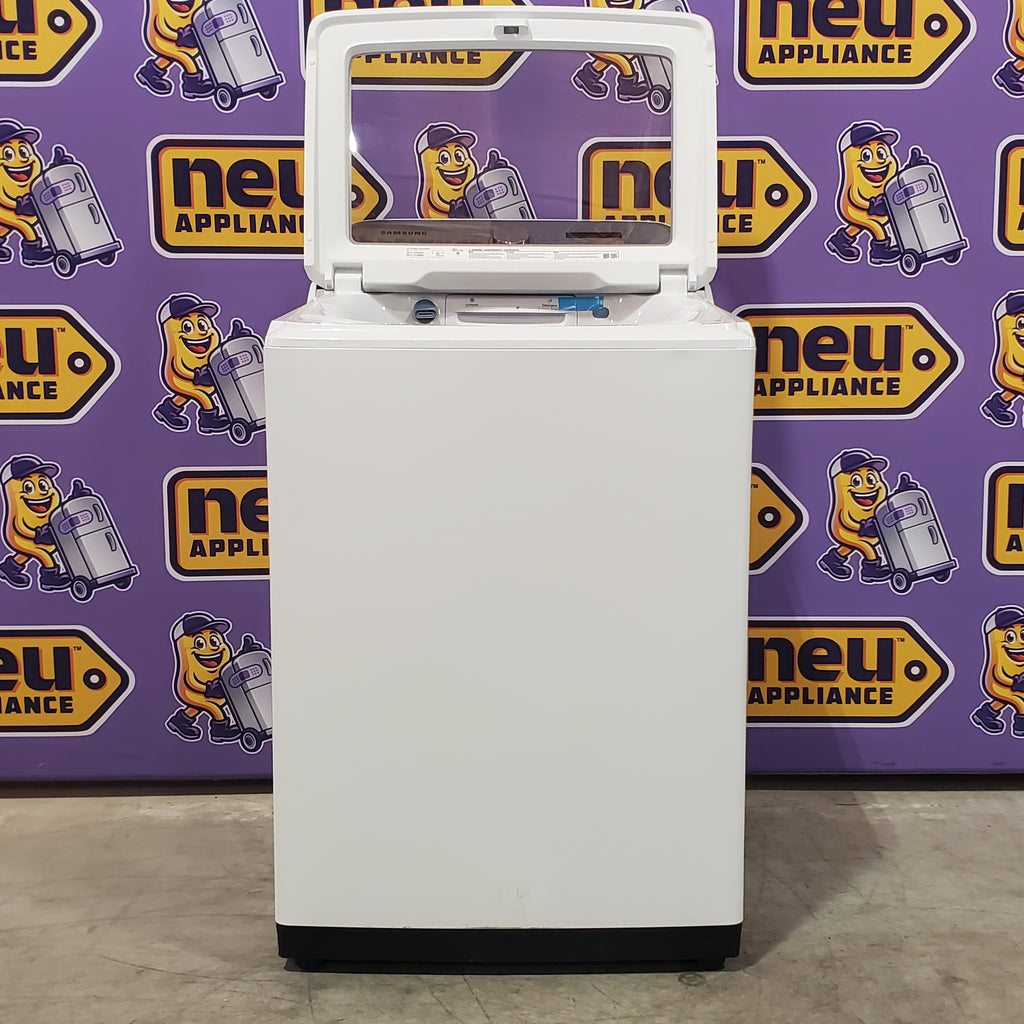Samsung White Top Load 5.0 Cu. Ft. Washer with Active Water Jet 16096 - WA50R5200AW - Certified Refurbished and Samsung White Electric 7.4 Cu. Ft. Dryer with Sensor Dry 16085 - DVE50R5200W - Certified Refurbished