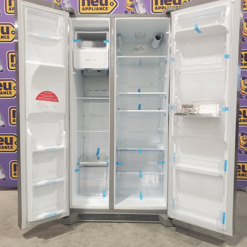 Frigidaire 25.6 cu. ft. ENERGY STAR Side by Side Refrigerator with Exterior Water and Ice Dispenser in Stainless Steel FRSS2623AS - Scratch & Dent (Moderate)