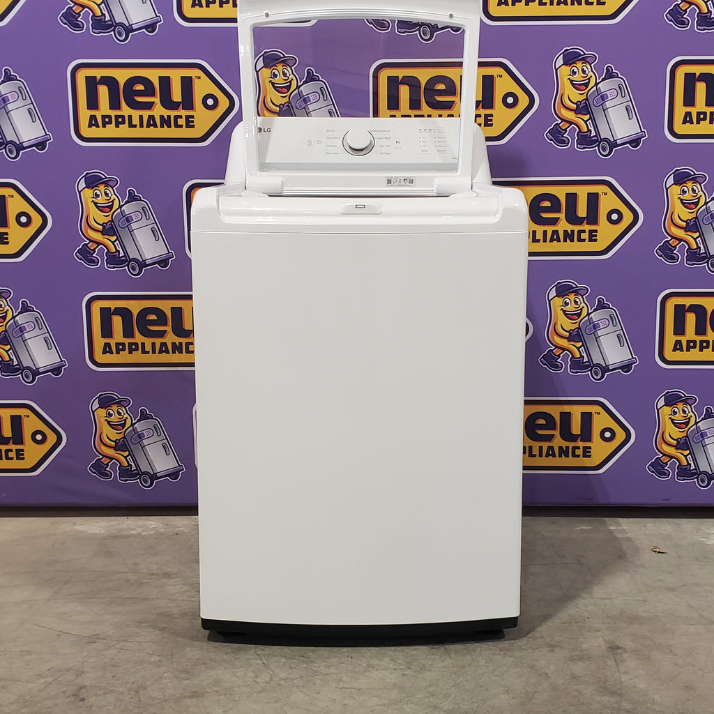 LG 4.3 cu. ft. Capacity Top Load Washer with TurboDrum™ Technology and Impeller WT6100CW - Open Box and LG 7.3 Cu. Ft.  Electric Rear Control Ultra Large Capacity Dryer in White with Sensor Dry 16058 - DLE6100W - Open Box