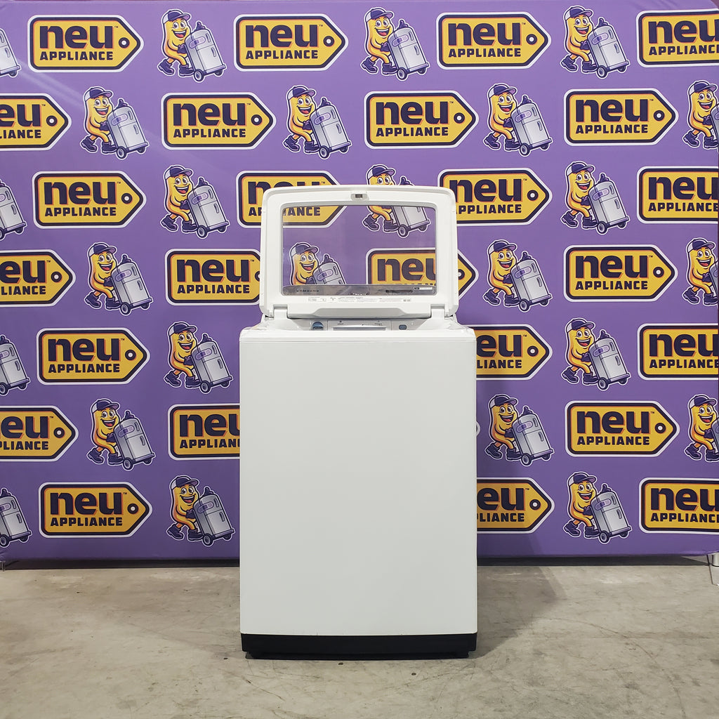 Pictures of Samsung White Top Load 5.0 Cu. Ft. Washer with Active Water Jet WA50R5200AW - Certified Refurbished and Samsung White Electric 7.4 Cu. Ft. Dryer with Sensor Dry DVE50R5200W - Scratch and Dent (Minor) - Neu Appliance Outlet - Discount Appliance Outlet in Austin, Tx