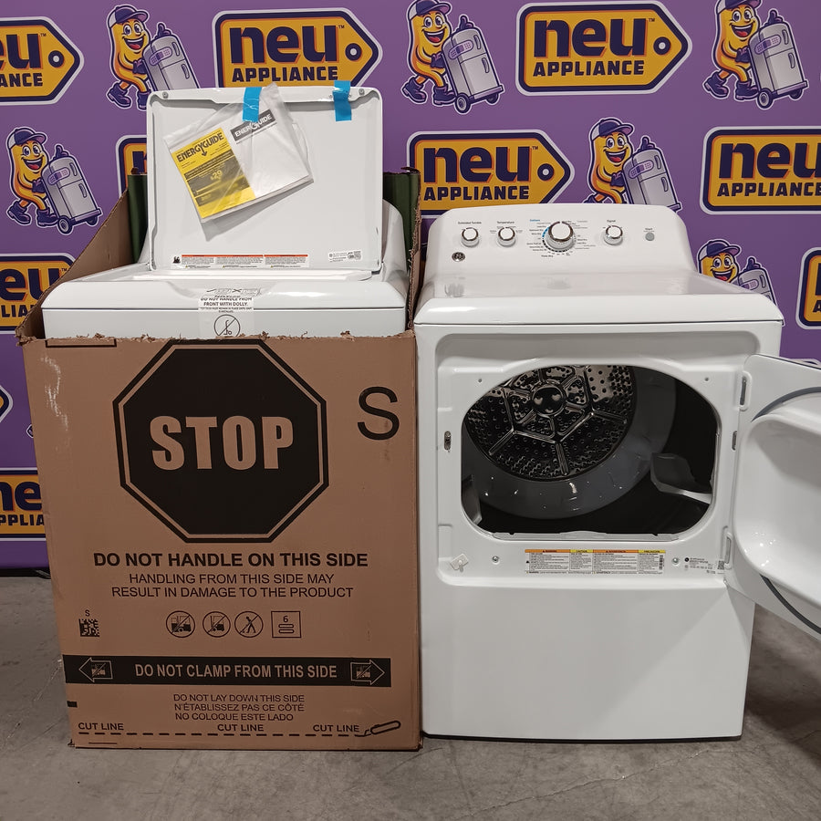 GE White Top Load 4.0 Cu. Ft. Capacity Washer with Stainless Steel Wash Basket GTW325ASWWW - New in Box and GE White Electric 7.2 Cu. Ft. Dryer with Aluminized Alloy Drum 16235 - GTD42EASJWW - Certified Refurbished