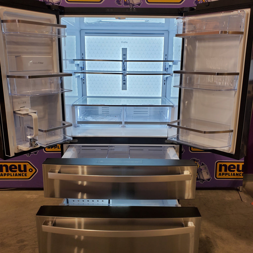 Pictures of GE Profile 28.7 cu. ft. 4-Door French Door Refrigerator in Stainless Steel with Dual-Dispense Autofill Pitcher 22136SD342 - PGE29BYTFS - Scratch & Dent (Moderate) - Neu Appliance Outlet - Discount Appliance Outlet in Austin, Tx