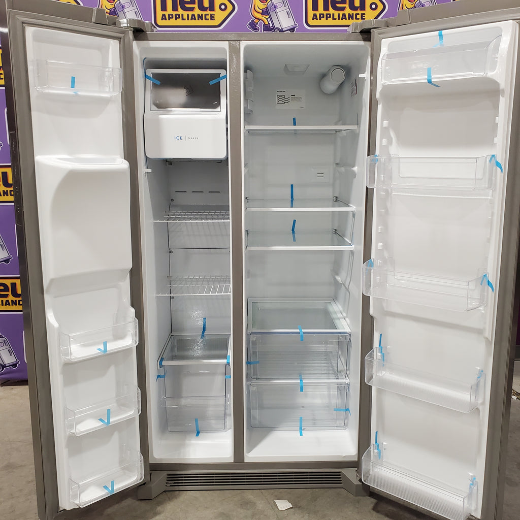 Pictures of Frigidaire 25.6 cu. ft. ENERGY STAR Side by Side Refrigerator with Exterior Water and Ice Dispenser in Stainless Steel 20SD103 - FRSS2623AS - Scratch & Dent (Minor) - Neu Appliance Outlet - Discount Appliance Outlet in Austin, Tx