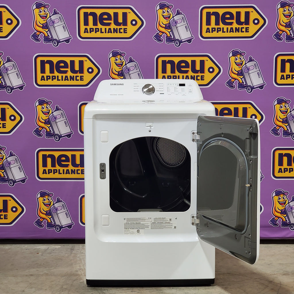 Pictures of Samsung 4.4 cu. ft. Top Load Washer with ActiveWave™ Agitator and Soft-Close Lid in White WA44A3205AW Open Box and Samsung 7.2 cu. ft. Gas Dryer with Sensor Dry in White DVG45T3200W - Scratch & Dent (Minor) - Neu Appliance Outlet - Discount Appliance Outlet in Austin, Tx