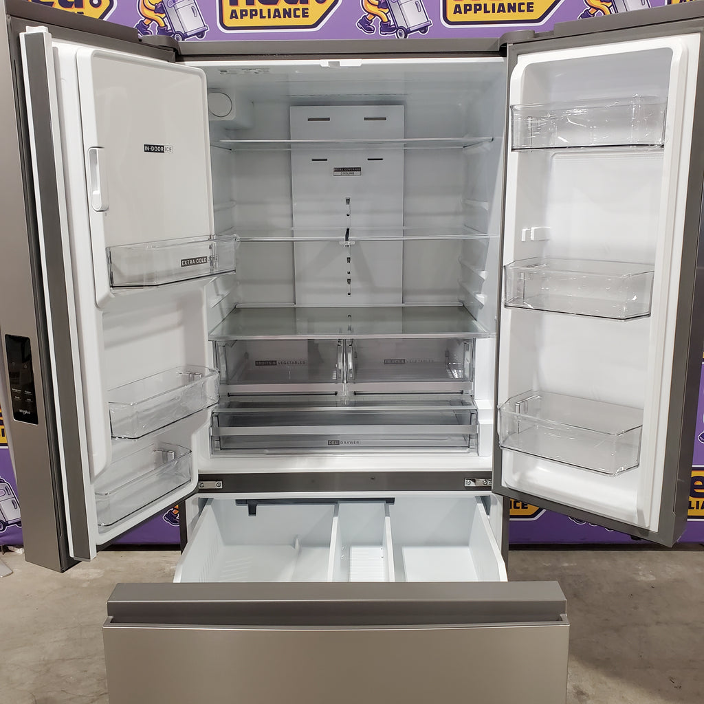 Pictures of Whirlpool French Door Refrigerator in Fingerprint Resistant Stainless Finish with In-Door Water and Ice Maker - 30 cu. ft. 22134SD229 - WRFF3536SZ - Scratch & Dent (Moderate) - Neu Appliance Outlet - Discount Appliance Outlet in Austin, Tx