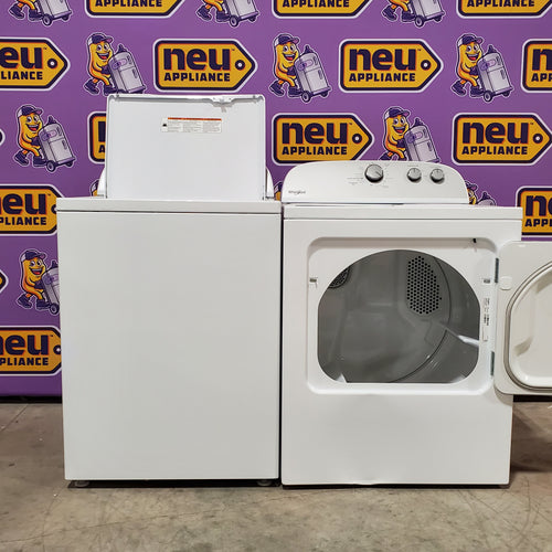 Whirlpool 3.8–3.9 Cu. Ft.  Top Load Washer with 2 in 1 Removable Agitator and Soil Level Selection WTW4957PW - Open Box and Whirlpool 7-cu ft Vented Electric Dryer 16050 - WGD4815EW - Scratch & Dent (Minor)