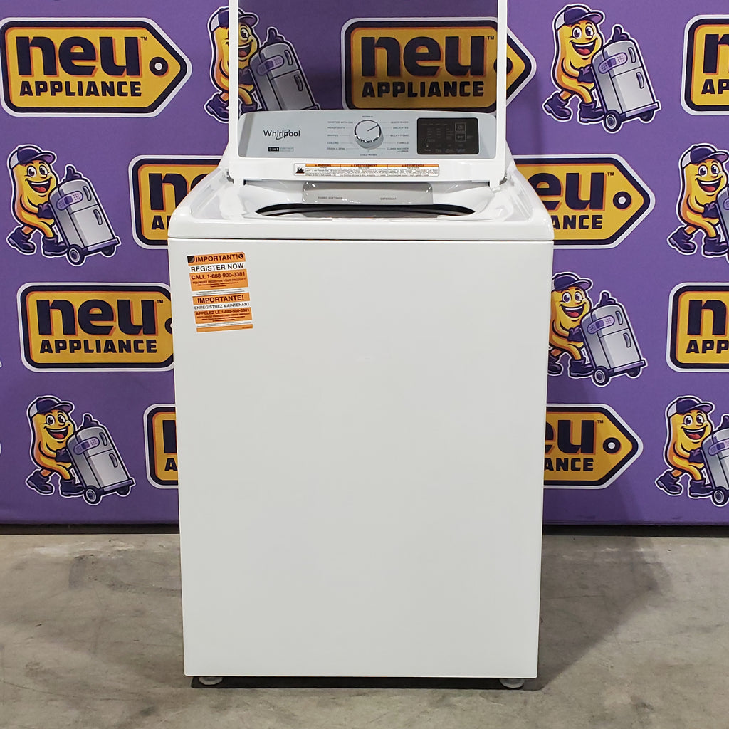Pictures of Whirlpool® 4.2-4.3 Cu. Ft. Top Load Washer with 2-in-1 Removable Agitator and Soft Close Glass Lid WTW4307SW - Open Box and Whirlpool 7.0 cu. ft. Electric Dryer with Adaptive Dry and Wrinkle Shield™ Option 16121 - WED4307SW - Scratch & Dent (Minor) - Neu Appliance Outlet - Discount Appliance Outlet in Austin, Tx