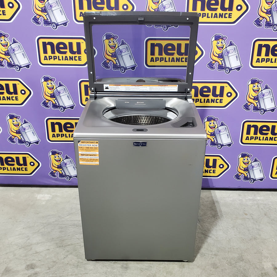 Maytag 5.3 cu. ft. Top Load Washer in Classic Silver with Impeller, Extra Power Option and Smart Appliance 22136SD266 - MTW6200RR - Scratch & Dent (Moderate)