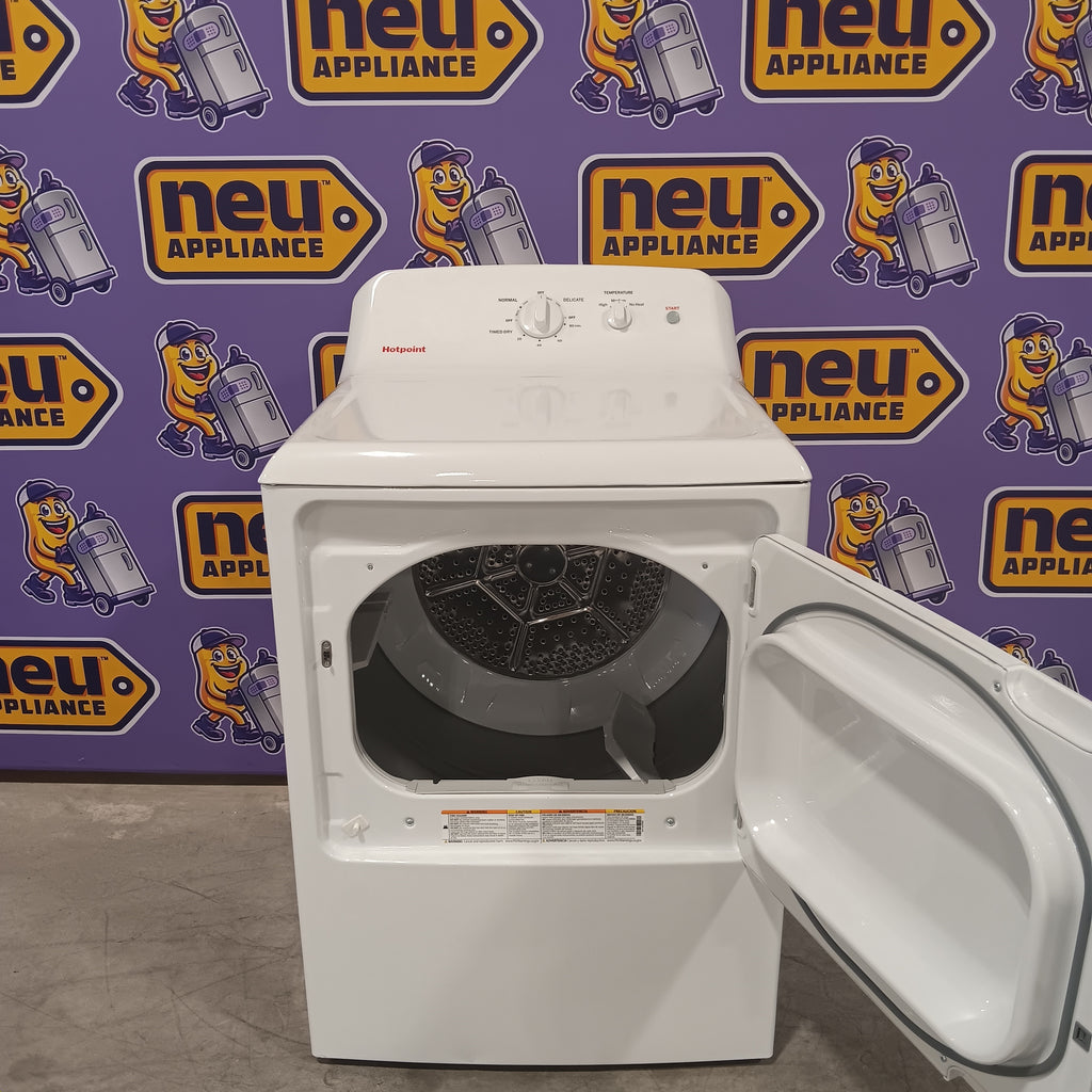 Hotpoint® 4.0 cu. ft. Capacity Washer with Cold Plus and Water Level Control HTW265ASWWW - Open Box and Hotpoint 6.2 cu. ft. Capacity Electric Dryer with Up To 120 ft. Venting and Shallow Depth 16183 - HTX26EASWWW - Scratch & Dent (Moderate)