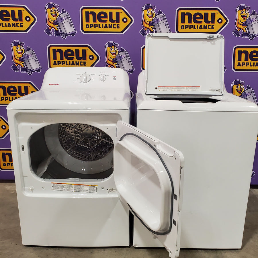 Hotpoint® 4.0 cu. ft. Capacity Washer with Cold Plus and Water Level Control HTW265ASWWW - Scratch & Dent (Major) and Hotpoint 6.2 cu. ft. Capacity Electric Dryer with Up To 120 ft. Venting and Shallow Depth 16177 - HTX26EASWWW - Scratch & Dent (Minor)