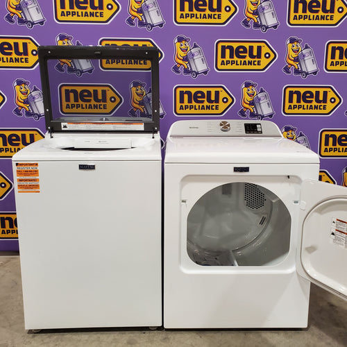 Pictures of Maytag Top Load 4.8 cu ft Washer with Deep Fill and Slow-Close Glass Lid MVW6200KW - Scratch & Dent (Minor) and Maytag 7.0 cu ft Electric Dryer with Moisture Sensing and Quick Dry Cycle 16161 - MED6200KW - Scratch & Dent (Minor) - Neu Appliance Outlet - Discount Appliance Outlet in Austin, Tx