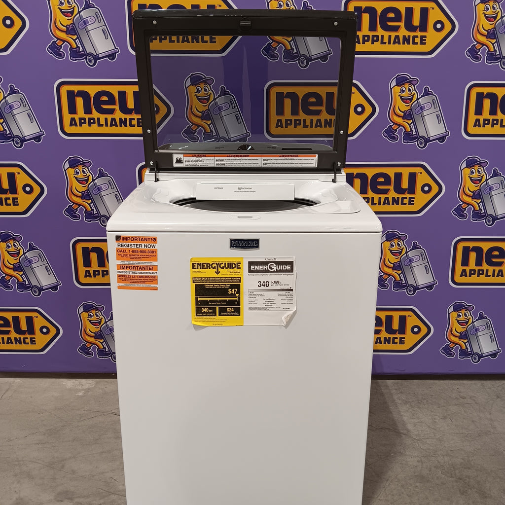 Pictures of Maytag Top Load 4.8 cu ft Washer with Deep Fill and Slow-Close Glass Lid MVW6200KW - Open Box and Maytag 7.0 cu ft Electric Dryer with Moisture Sensing and Quick Dry Cycle 16169 - MED6200KW - Scratch & Dent (Minor) - Neu Appliance Outlet - Discount Appliance Outlet in Austin, Tx