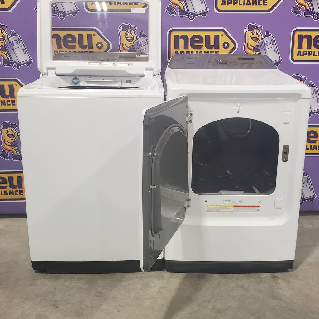 Samsung White Top Load 5.0 Cu. Ft. Washer with Active Water Jet WA50R5200AW - Certified Refurbished and Samsung White Electric 7.4 Cu. Ft. Dryer with Sensor Dry 16085 - DVE50R5200W - Certified Refurbished