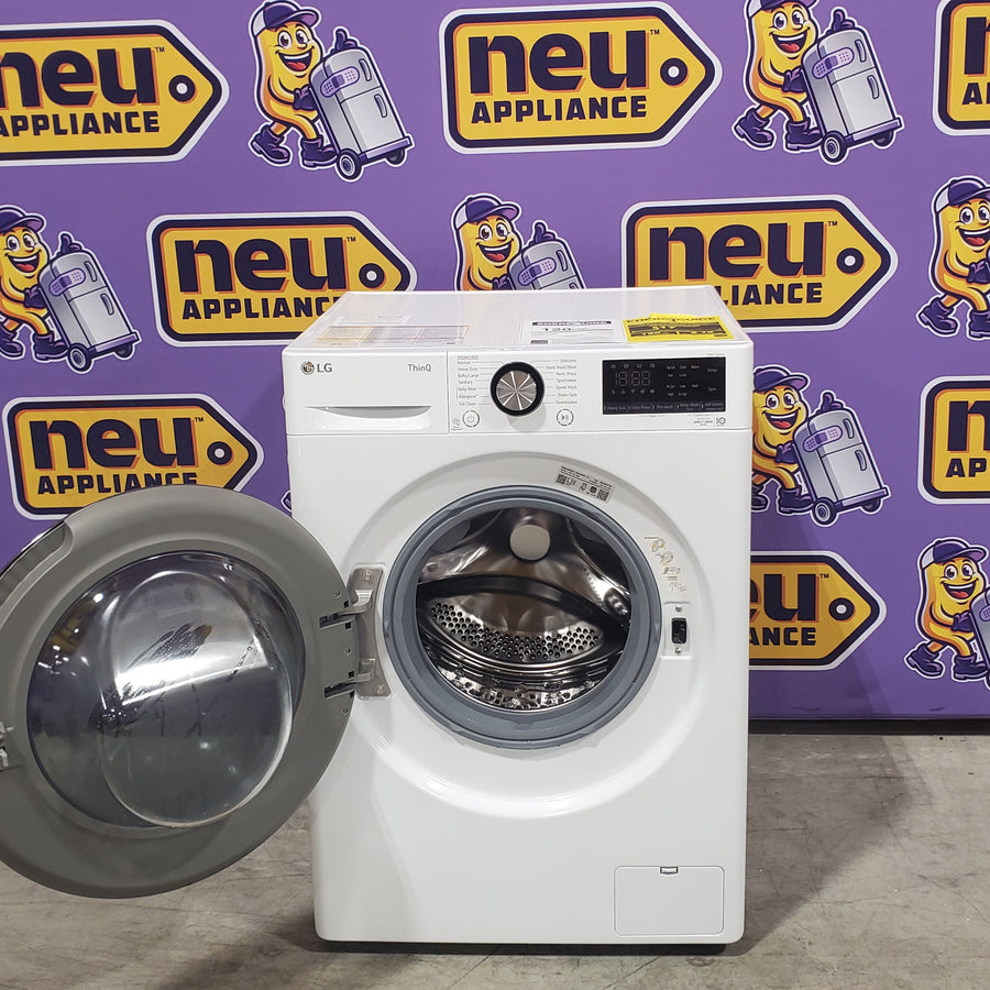 LG 2.4 cu.ft. Compact Front Load Washer with Built-In Intelligence WM1455HWA - Open Box and LG 4.2 cu.ft. Smart wi-fi Enabled Compact Front Load Dryer with Dual Inverter HeatPump™ Technology 16214 - DLHC1455W - Scratch & Dent (Minor)