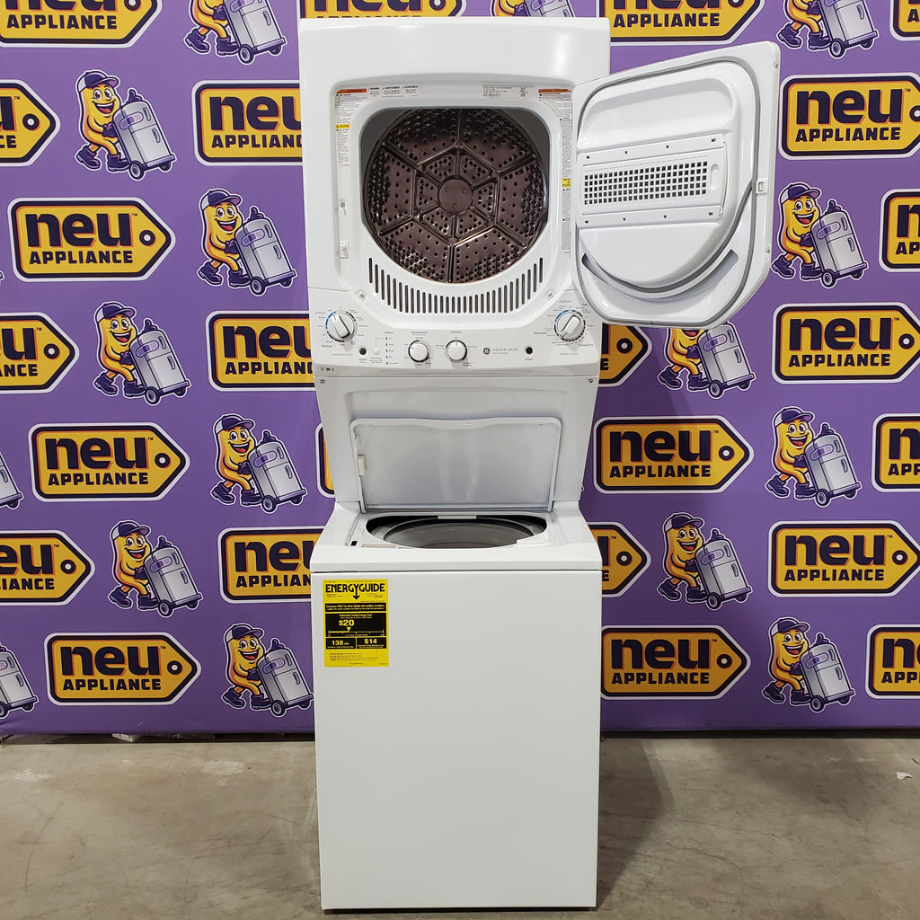 GE 24 in.  Spacemaker 2.3 cu. ft. Washer and 4.4 cu. ft. Gas Laundry Center with Stainless Steel Wash Basket 31134SD181 - GUD24GSSMWW - Scratch & Dent (Minor)