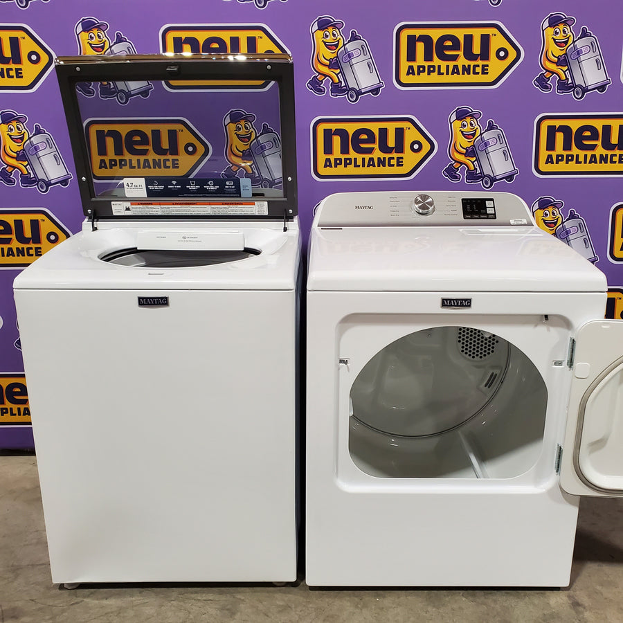 Maytag Top Load 4.8 cu ft Washer with Deep Fill and Slow-Close Glass Lid MVW6200KW - Scratch & Dent (Minor) and Maytag 7.0 cu ft Electric Dryer with Moisture Sensing and Quick Dry Cycle 16216 - MED6200KW - Scratch & Dent (Minor)