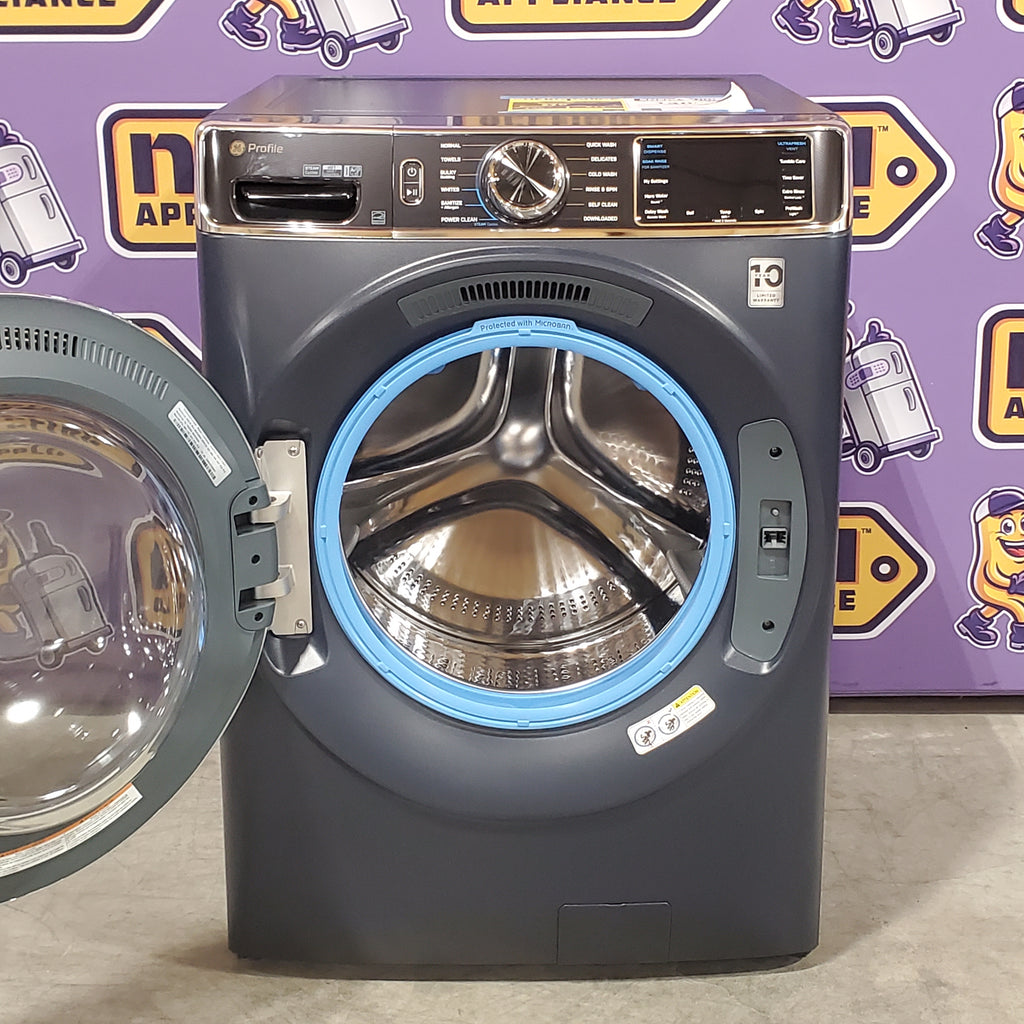 Pictures of GE Profile 5.3 cu. ft. Smart Front Load Washer with Microban Technology PFW870SPVRS - Open Box and GE Profile Smart Front Load Electric 7.8 Cu. Ft. Capacity Dryer with Steam and Sanitize Cycle 16133 - PFD87ESPVRS - New in Box - Neu Appliance Outlet - Discount Appliance Outlet in Austin, Tx