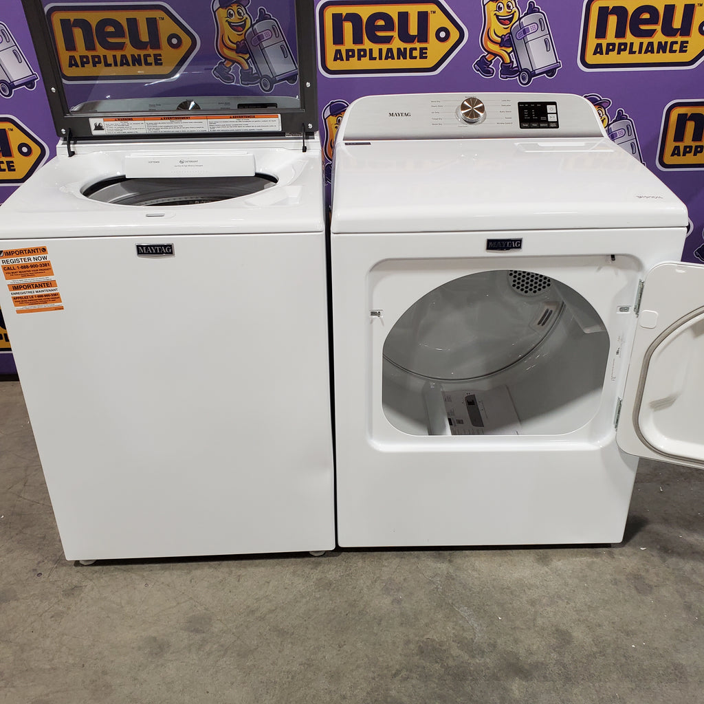 Pictures of Maytag Top Load 4.8 cu ft Washer with Deep Fill and Slow-Close Glass Lid MVW6200KW - Scratch & Dent (Minor) and Maytag 7.0 cu ft Electric Dryer with Moisture Sensing and Quick Dry Cycle 16157 - MED6200KW - Scratch & Dent (Minor) - Neu Appliance Outlet - Discount Appliance Outlet in Austin, Tx